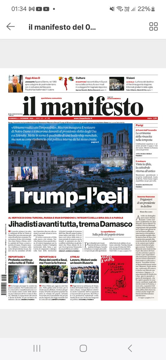 lupozupo's tweet photo. Splendida prima pagina con titolo geniale de @ilmanifesto: davvero bravi!
#Trumplœil
#ilManifesto
#NotreDameDeParis
#8di https://t.co/iOHAptw4X9