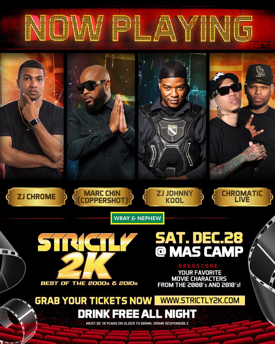 Strictly 2K (@strictly2kfest) on Twitter photo NOW PLAYING at the STRICTLY 2K movie on Dec 28th:
CHROMATIC <a href="/Coppermarc_Chin/">Marc Chin</a> <a href="/COPPERSHOTMUSIC/">Coppershot</a> <a href="/ZjChrome/">ZJ Chrome *CR203*TNS</a> <a href="/johnnycyaankool/">IG: Johnnycyaankool</a>
On Saturday, December 28th, come dressed as your favorite 2000s and 2010s movie character for
STRICTLY 2K - LIGHTS. CAMERA. ACTION!
#Strictly2K NOW PLAYING at the STRICTLY 2K movie on Dec 28th:
CHROMATIC <a href="/Coppermarc_Chin/">Marc Chin</a> <a href="/COPPERSHOTMUSIC/">Coppershot</a> <a href="/ZjChrome/">ZJ Chrome *CR203*TNS</a> <a href="/johnnycyaankool/">IG: Johnnycyaankool</a>
On Saturday, December 28th, come dressed as your favorite 2000s and 2010s movie character for
STRICTLY 2K - LIGHTS. CAMERA. ACTION!
#Strictly2K