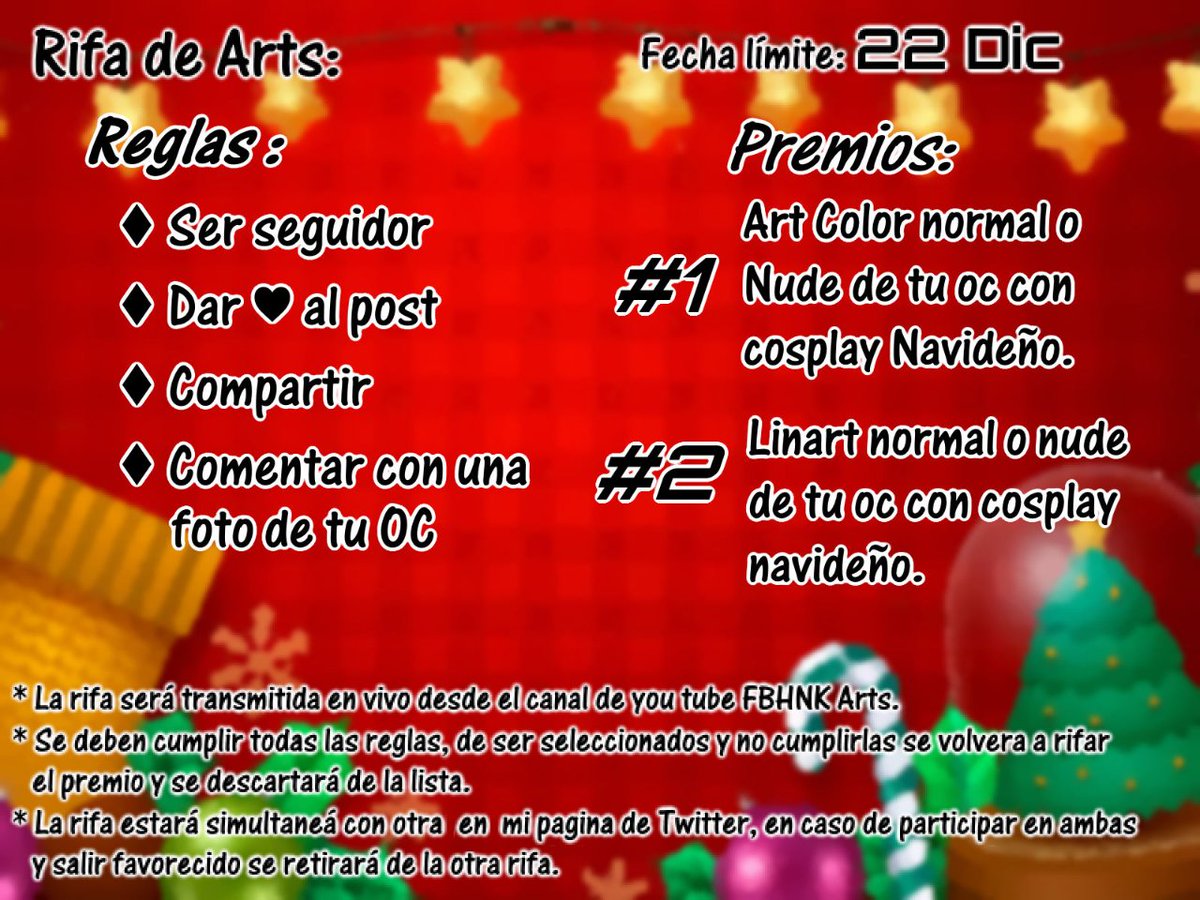 Ultima rifita de este año. (fecha limite Diciembre 22)
Ahi tan las reglas ya saben mis compis, tambien pueden comentar el cosplay que desearia llevar su OC por aquello xD... Mucha suerte a todos ^^