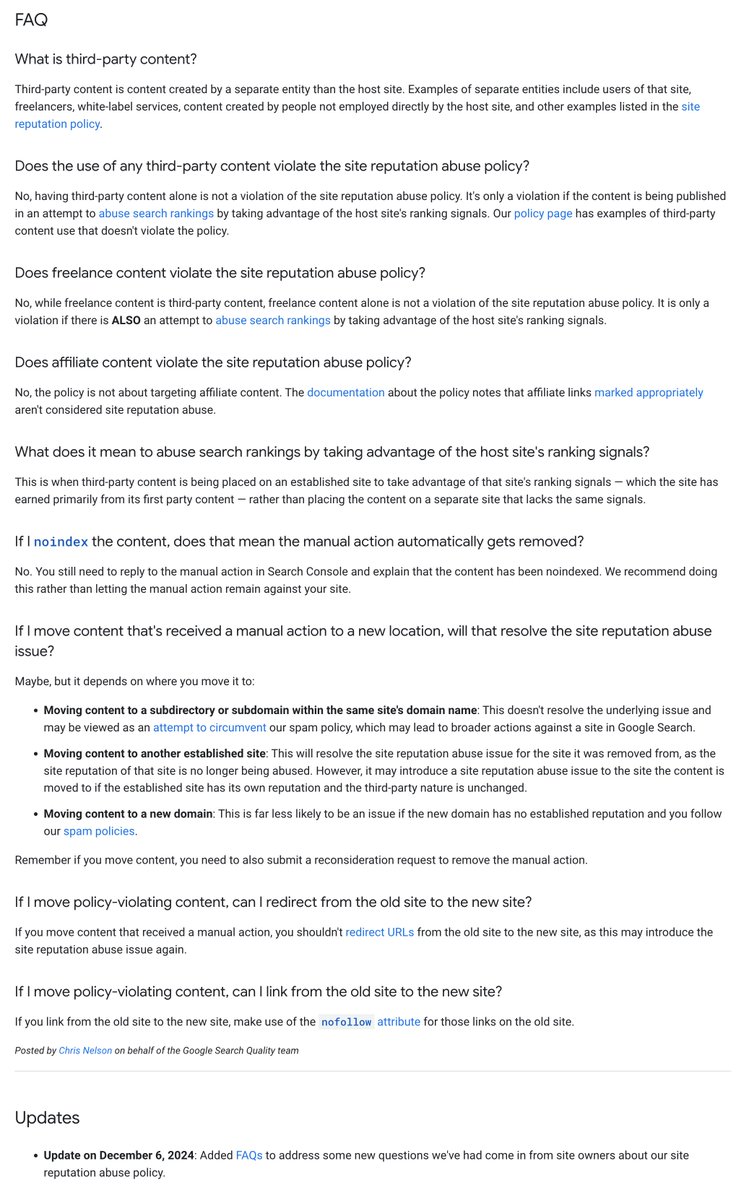 Google posted 9 FAQs around the updated site reputation abuse policy, including what happens when you move the content seroundtable.com/google-adds-fa… via <a href="/searchliaison/">Google SearchLiaison</a>
