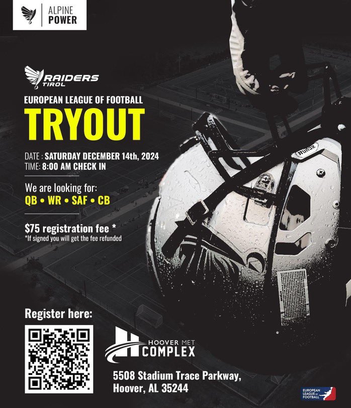 One week away . . . for those interested in professional opportunities in Europe, the Tirol Raiders begin a championship run next Saturday: