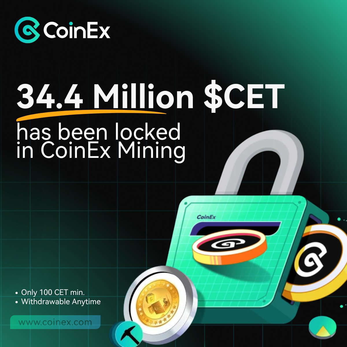 RobViaBTC's tweet photo. NEW RECORD🚀
The 5th #CoinExMining set a new record for $CET locked, with over 34.4 Million $CET ⛏️
The mining is still open until tomorrow—don’t miss out on mining $LKY @LuckyCoinProj 💫
Ready. $CET. Mine 👉https://t.co/BV22necG2v
#CoinEx #Crypto #Mining @coinexcom https://t.co/WIrfGFdZen