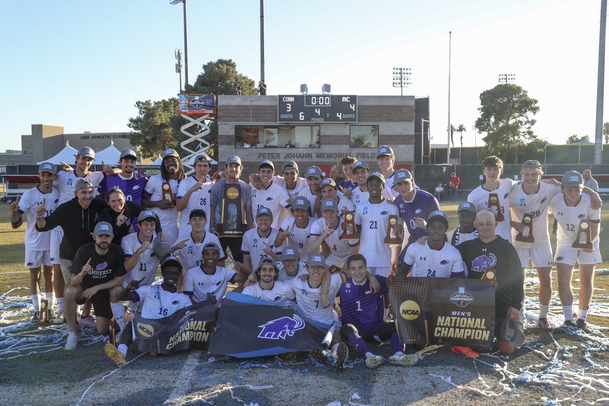 AmherstCollege's tweet photo. A Mammoth win. 🦣 Congratulations to the @AmherstMammoths men's soccer team, winners of the 2024 @NCAADIII championship! This is the team's second championship and first since 2015. #AmherstProud

📸: Ian Maule https://t.co/PSIeZM45fO