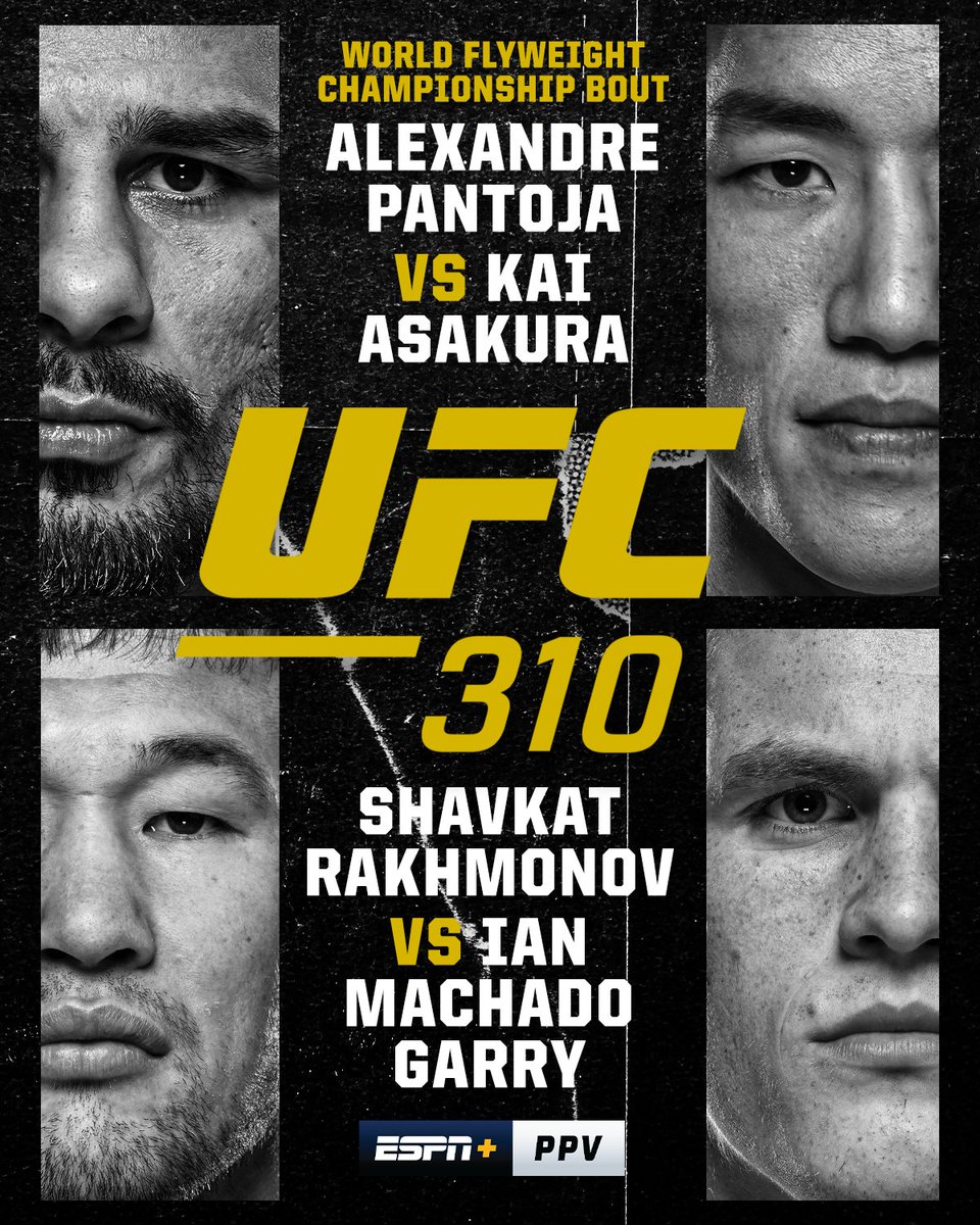 🏆 A UFC debut in a title fight
👊 Undefeated 🆚 Undefeated

Two HUGE fights headline the final UFC PPV of the year 🔥

#UFC310 | LIVE NOW | ESPN+ PPV 🍿 bit.ly/UFC310X