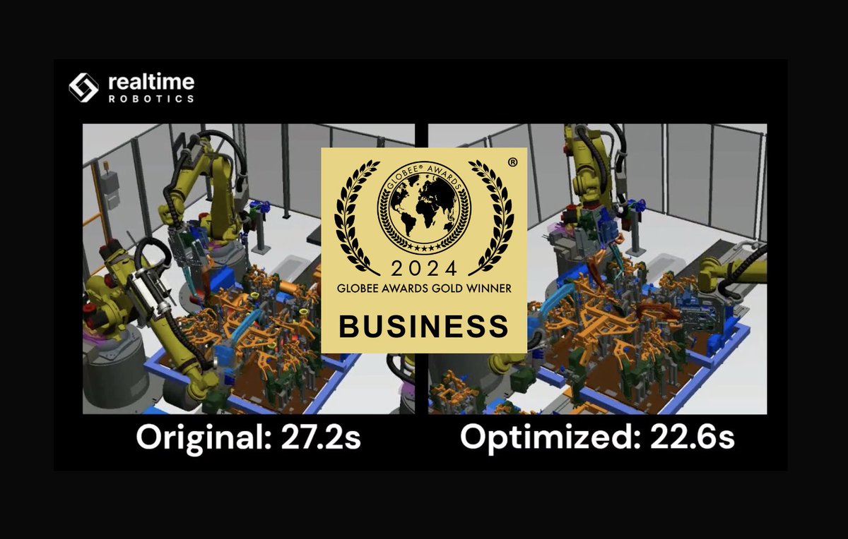 Duke Capital Partners (@dukecappartners) on Twitter photo 🏆 Huge congratulations to <a href="/realtime_i/">Realtime Robotics</a> for winning the Gold Award for Manufacturing Solution at the Globee Awards! RTR’s Optimization as a Service is transforming manufacturing by integrating robotic arms and optimizing workflows. Learn more: hubs.li/Q02YNhy50
#RTR #DCP 🏆 Huge congratulations to <a href="/realtime_i/">Realtime Robotics</a> for winning the Gold Award for Manufacturing Solution at the Globee Awards! RTR’s Optimization as a Service is transforming manufacturing by integrating robotic arms and optimizing workflows. Learn more: hubs.li/Q02YNhy50
#RTR #DCP