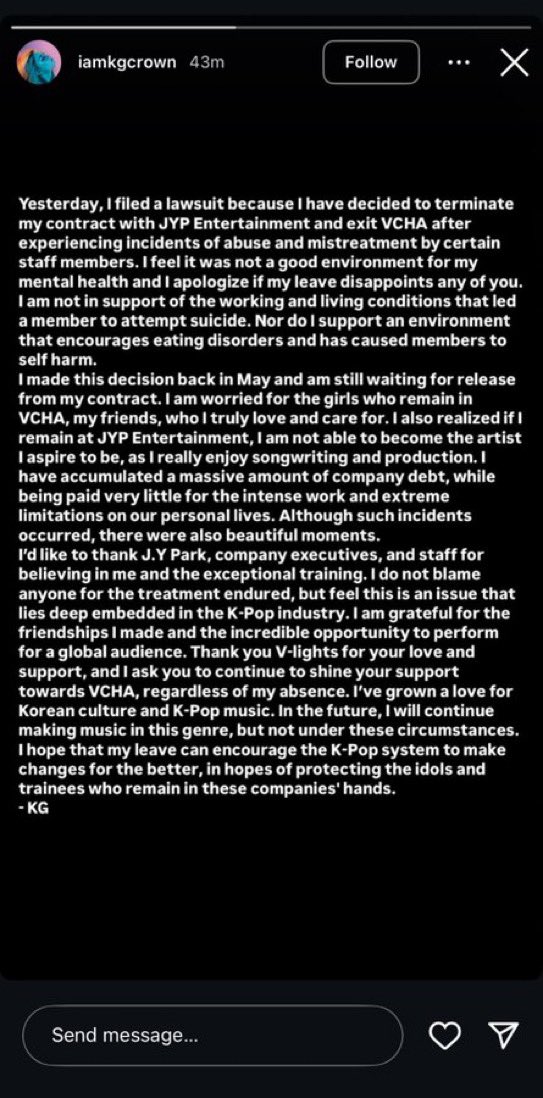 NMIXXupdates's tweet photo. This is not about NMIXX . Pls read.

- Global group, VCHA, under JYPE has been experiencing multiple cases of abuse and mistreatment from their company. 

Pls share these hashtags in support of all members and ex-member KG who left!💗

#FightingforVCHA #WeLoveYouKG #AlwaysWithKG https://t.co/H1HGzZ5RBA