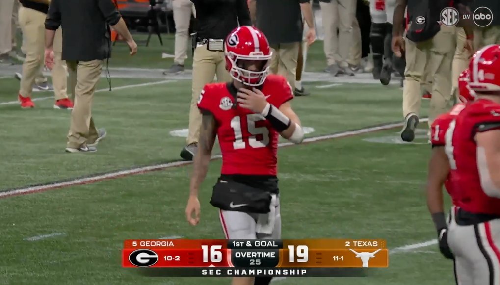 CFBONFOX's tweet photo. Carson Beck has returned to the game after Gunner Stockton took a huge hit https://t.co/tixwFxQqaS