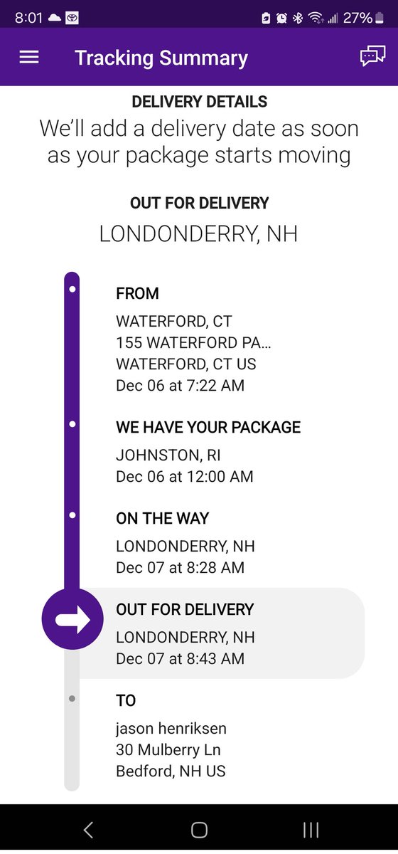 jayhenriksen's tweet photo. @FedExHelp 

This morning... And now. 

Why is it everything that goes through your Londonderry hub  gets delayed? I'm so sick of this. Hardly anything comes to me from FedEx anymore because I avoid it...and there are still issues 1 out of every 3 times FedEx is used! https://t.co/wln51qi8DM