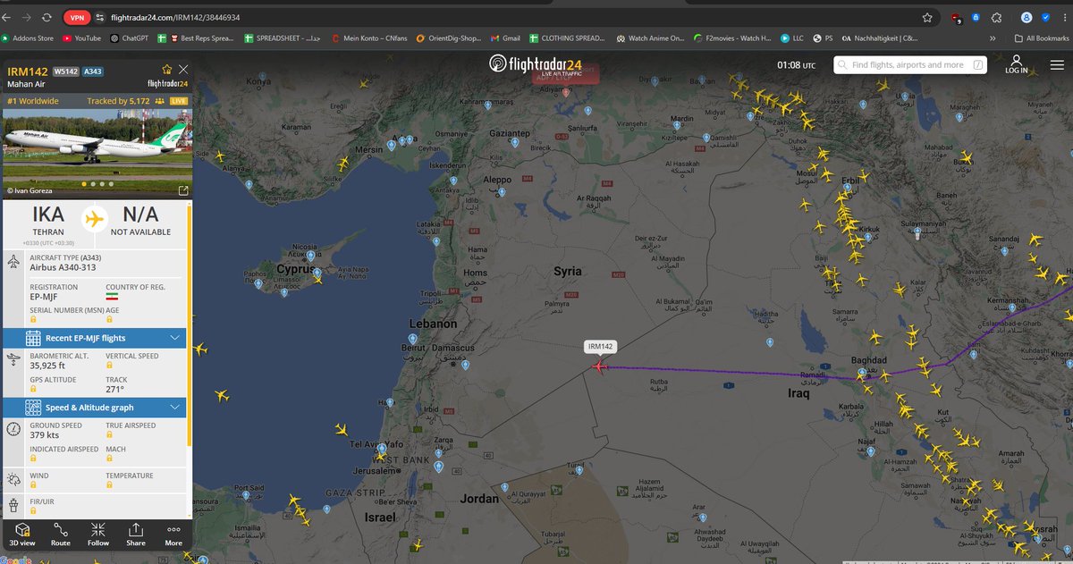 #ردع_العدوان #حمص #دمشق #الأسد #بشار_الأسد #سوريا #الحل_نت

 على فلايت رادار ٢٤، في طيارة طالعة من طهران (إيران).
 السؤال هو: ليش عم تطير فوق سوريا؟