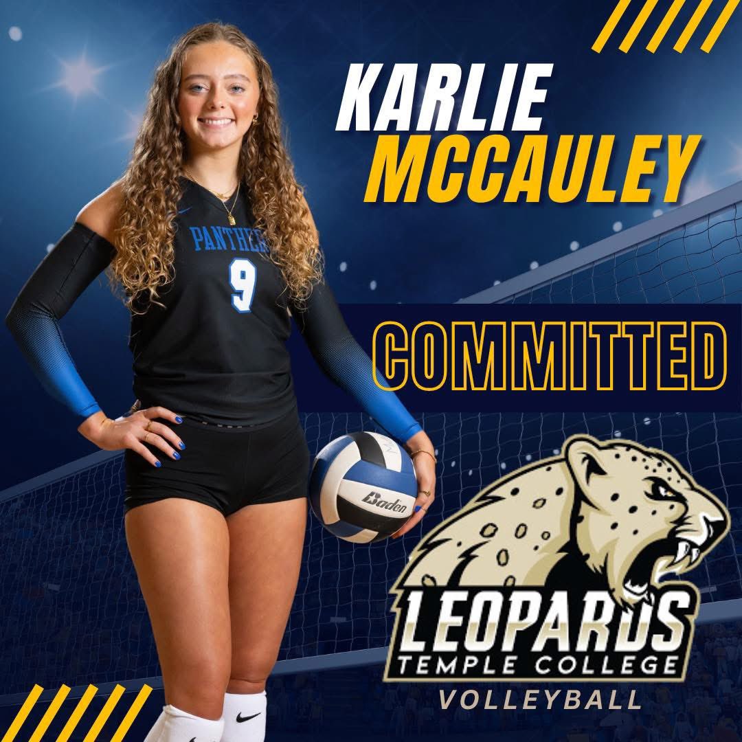 We are excited to announce Karlie McCauley’s commitment to play volleyball at Temple College next Fall! We are so proud of you Karlie. Go Leopards!