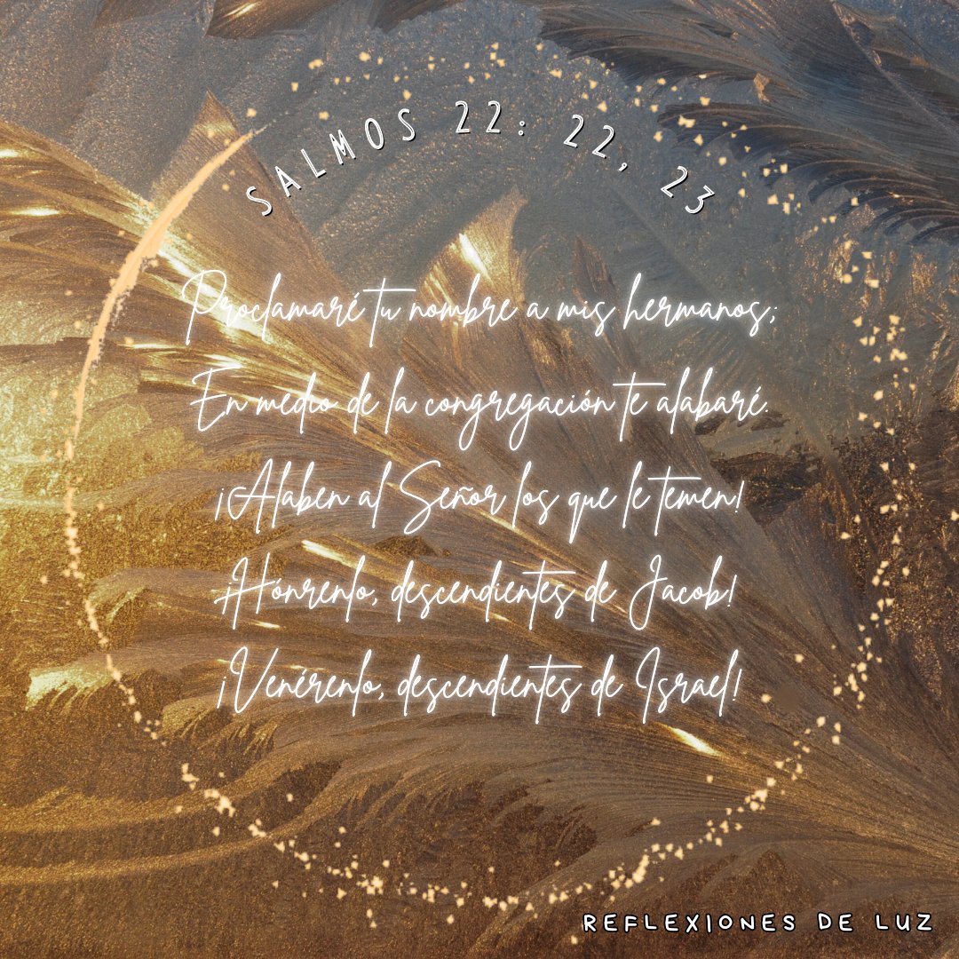 RreflexionesLuz's tweet photo. Proclamaré tu nombre a mis hermanos;
en medio de la congregación te alabaré.
¡Alaben al Señor los que le temen!
¡Hónrenlo, descendientes de Jacob!
¡Venérenlo, descendientes de Israel!

Salmos 22: 22, 23 (NVI)

#Biblia #Verso #VersoDelDía #Jesus #Jesucristo #Fe #JesusViene https://t.co/BipVNGnFZJ