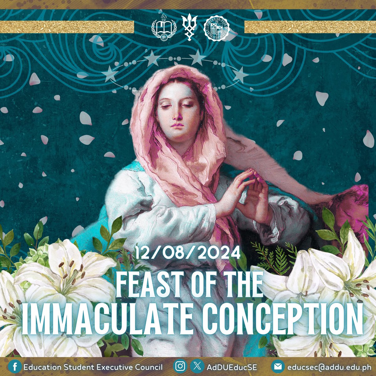 AdDUEducSEC's tweet photo. On this Feast of the Immaculate Conception, the Education Student Executive Council extends heartfelt prayers and blessings. We honor Mary, cherishing her grace and divine love. May she inspire purity and faith in our hearts. 🌟

Wishing everyone a joyous and blessed day. 🤍 https://t.co/6WYnGZzuFg