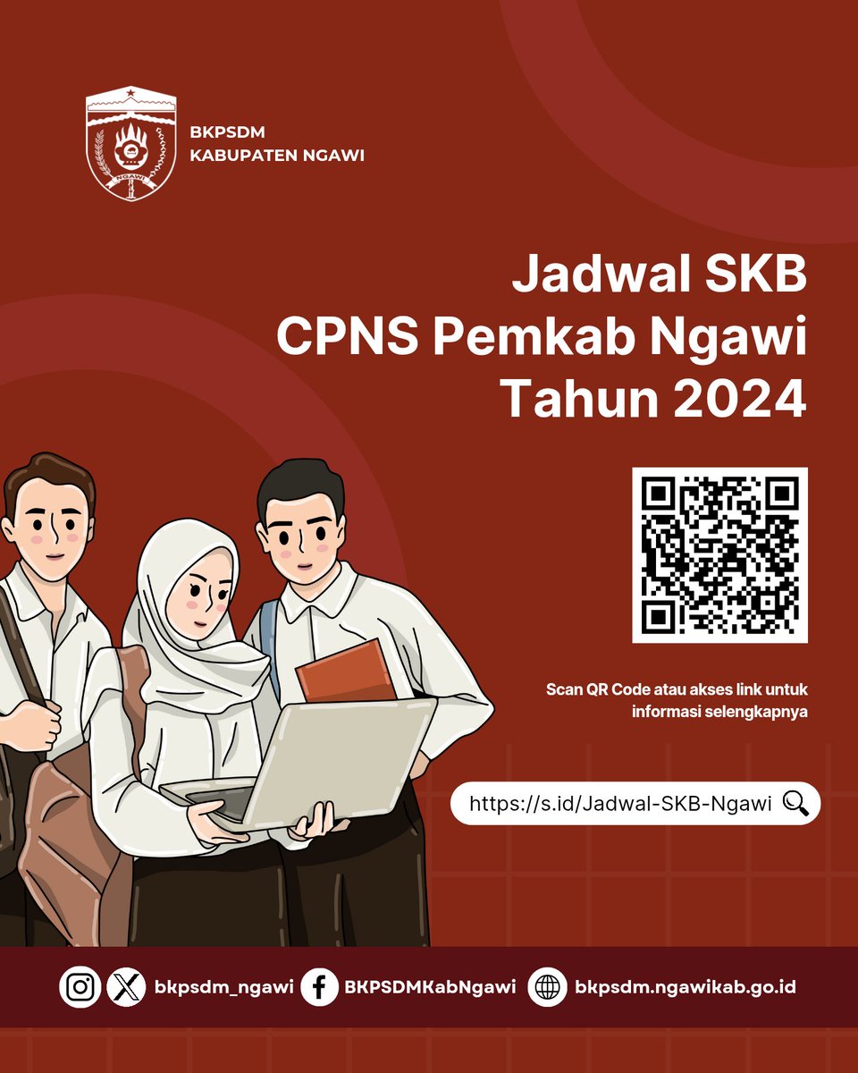 ❗❗Are You Ready For SKB ❗❗

Guys, mimin kasih Jadwal Seleksi Kompetensi Bidang (SKB) CPNS Pemkab Ngawi Tahun 2024

Scan QR Code diatas ya, atau kepoin langsung web bkpsdm 👇🏻👇🏻👇🏻
s.id/Jadwal-SKB-Nga…

Semangat bosssque 💪🏻

Tengkyuw 🫰🏻🫰🏻

<a href="/ngawikab_/">Pemerintah Kabupaten Ngawi</a>