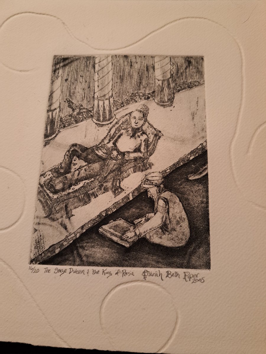 SarahTheviper's tweet photo. The Sage Duban and the King of Persia

This plate was kind of had an accident.  I left it on the hotplate when I was melting the aquatint, and for some reason walked away to do something else.  It was red hot when I got back to it and caught on fire a little when I pulled it off. https://t.co/EdAkhcfWBP