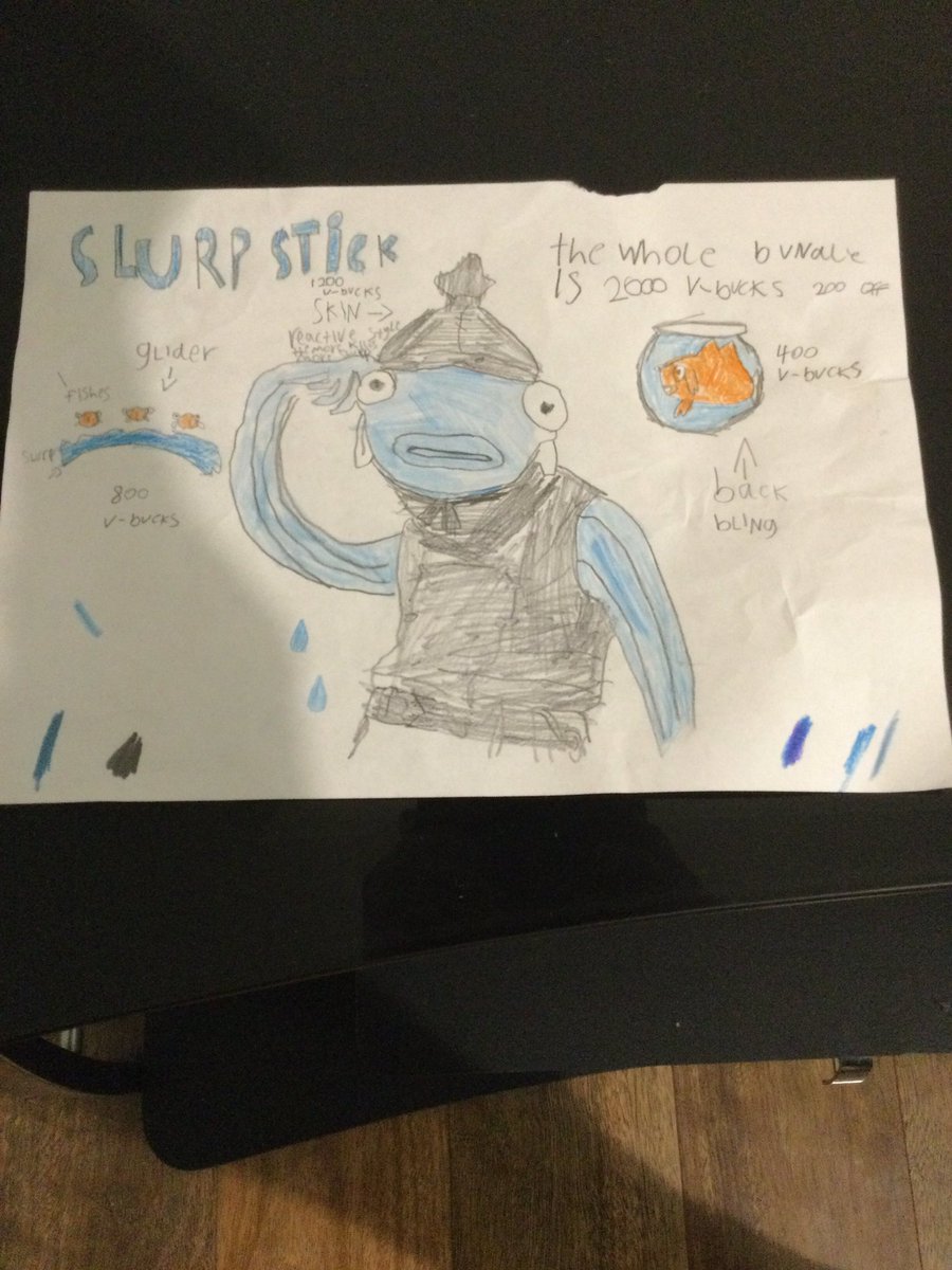 thesigmaalpha8's tweet photo. Hello Fortnite players and Fortnite I’m eleven I have this concept for a slurp variation of fish tick SLURPSTICK tell me if it is a cop or drop and Fortnite please add this to the game https://t.co/WHzGBgPa8E
