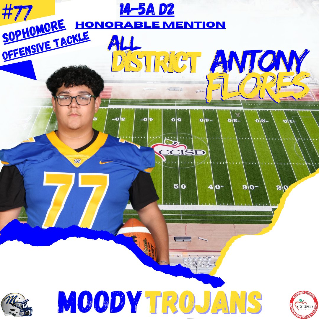 Congratulations to 3 of our Offensive Linemen on being named Honorable Mention All District 14-5A D2.
Center- Senior Ramsey Martinez
Guard- Junior Jonathan Moreno
Tackle- Sophomore Antony Flores.
<a href="/RamseyMartine19/">Ramsey Martinez</a> <a href="/jonjon_cctx/">Jonathan Moreno</a> <a href="/AntonyFlores08/">Antony Flores</a> 
#TrojanPride🔵🟡