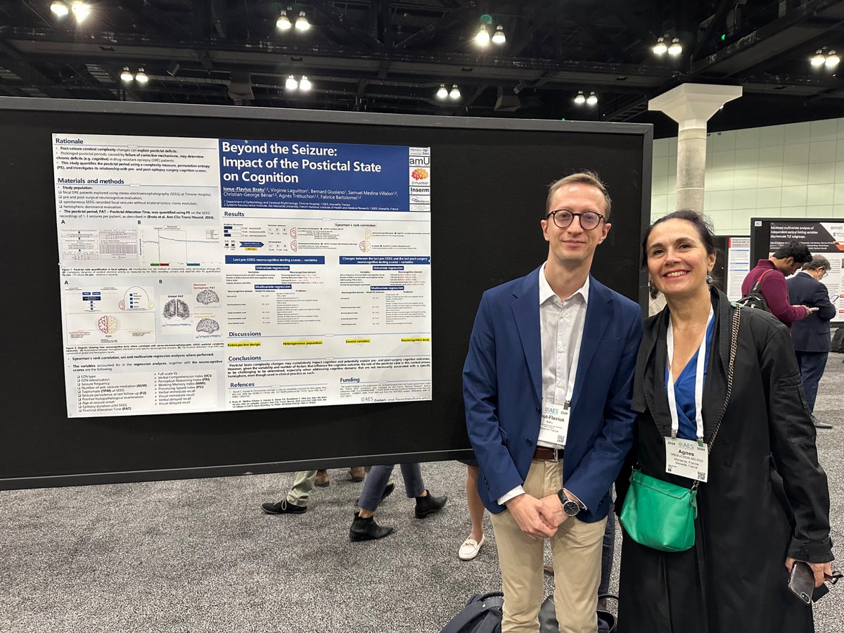 Ionuț-Flavius Bratu (@flavius_bratu) on Twitter photo Another exciting project presented at the AES annual meeting 2024 in Los Angeles. Truly grateful for a great team and the most brilliant and supportive PhD directors: Prof. Fabrice Bartolomei and Prof. Agnes Trebuchon (next to me).
<a href="/AmEpilepsySoc/">American Epilepsy Society</a>
#postictal #cognition Another exciting project presented at the AES annual meeting 2024 in Los Angeles. Truly grateful for a great team and the most brilliant and supportive PhD directors: Prof. Fabrice Bartolomei and Prof. Agnes Trebuchon (next to me).
<a href="/AmEpilepsySoc/">American Epilepsy Society</a>
#postictal #cognition