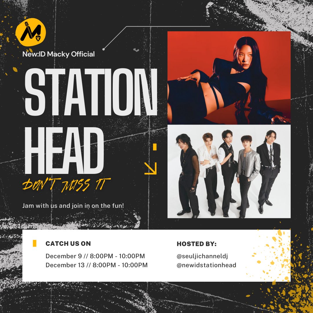 Don't miss it!!! 

Red Velvet Seulgi and New:ID Sh Collab!!! 

📆 DECEMBER 9 &amp; 13
⌚ 8pm - 10pm PST (9pm-11pm KST) 
Day 1 <a href="/seulgichanneldj/">RED VELVET SEULGI CHANNEL DJ</a> 
Day 2 <a href="/NEWIDStream/">New:ID Streaming Team</a> 

Pubmat <a href="/newidmackyofc/">New:ID Macky Official</a>

#NEW_ID #RedVelvet_SEULGI 
<a href="/official_newID/">New:ID OFFICIAL</a>