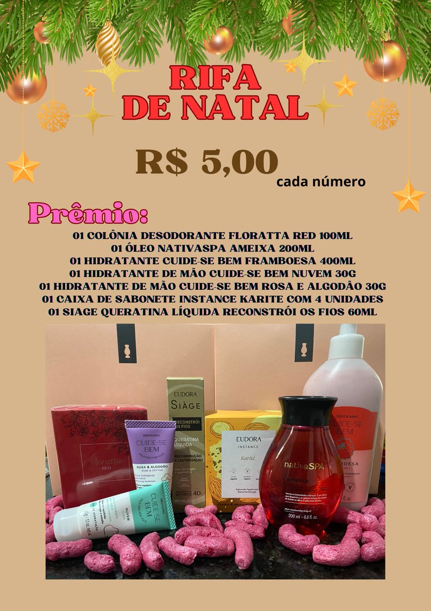 Kurara1402's tweet photo. Eu e minha irmã vendemos Boticário e estamos lançando uma rifa com frete gratuito para todo o Brasil! 
Nos ajude comprando um número, quem sabe vc não ganha uma caixa cheia de produtos maravilhosos??? https://t.co/aDTpeUe6cV