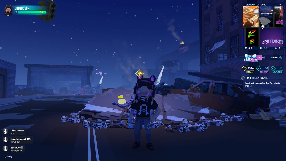 joojoobbox's tweet photo. Dodging Flying Drones in Terminator 2042 in @TheSandboxGame. The future is now, and it's intense! 🤖🚁 @skydance https://t.co/YgtLBfbhi5 #TheSandbox #AlphaSeason4 #AS4SocialChallenge https://t.co/sYsO2URlSg