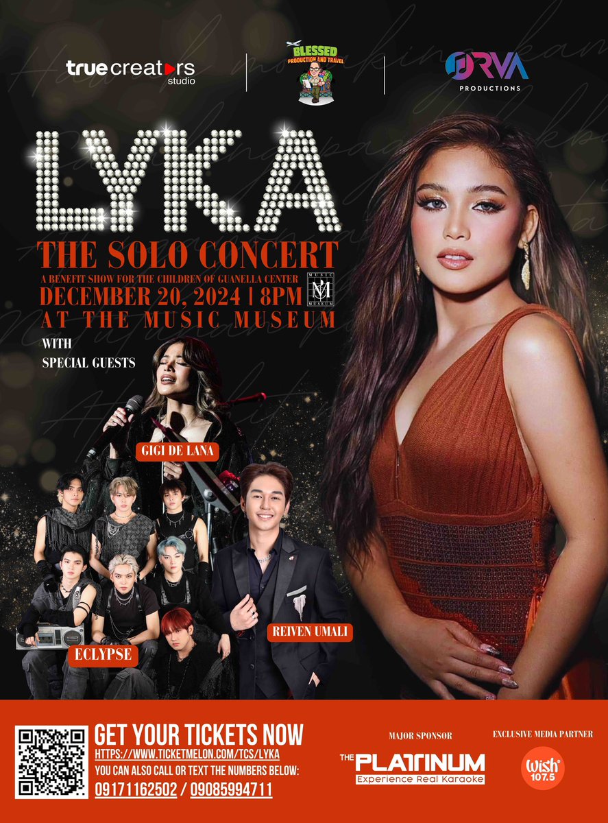 starmagicphils's tweet photo. Tawag ng Tanghalan Champion and New Generation Diva LYKA ESTRELLA is taking the stage for her first solo concert! 🎤✨

Join her on December 20, 2024, 8PM at the Music Museum, benefiting the children of Guanella Center. 💫

GET YOUR TICKETS NOW!!! 
You won’t want to miss this unforgettable night! ❤️‍🔥 

#LykaTheSoloConcert
#LykaEstrella #TCSEvents #TCSxLYKA
#TawagNgTanghalan
#TawagNgTanghalanGrandChampion