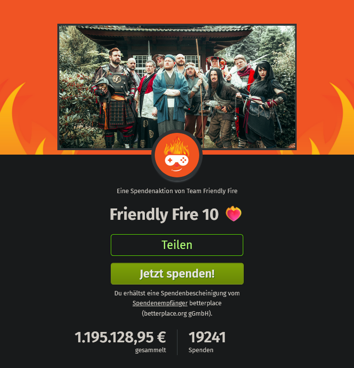 Titus2514's tweet image. Wiedermal geht ein fantastisches Event zu Ende. Fast 1,2 Millionen in Direktspenden und erstmals über 2 Millionen insgesamt. Riesen Respekt an alle, die das Möglich gemacht haben #FriendlyFire10  #AlleLoben