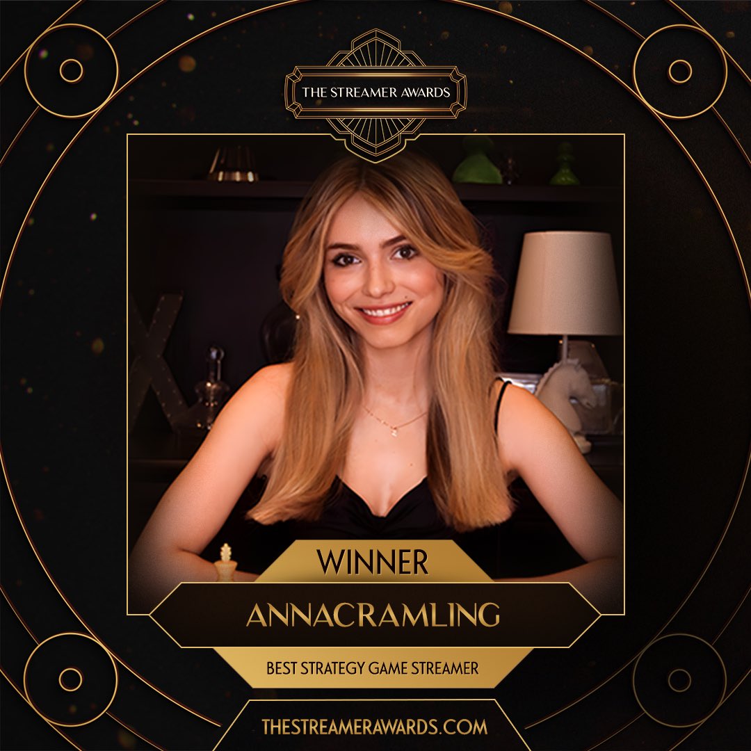 StreamerAwards's tweet image. Best Strategy Game Streamer goes to… @annacramling! 

Anna has proven herself to be a fierce international competitor this past year. Over the past year, she has taken the chess world by storm! Anna may have won the Streamer Award but her mom still ranks undefeated in the family…