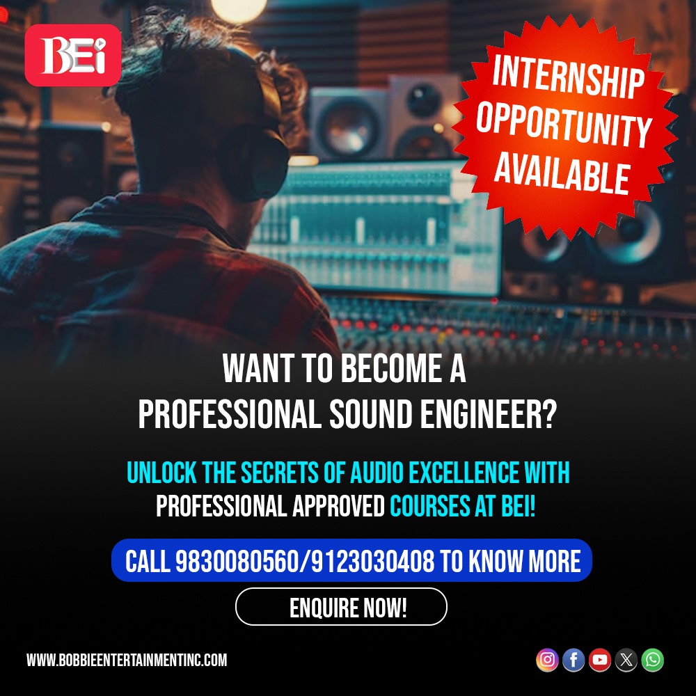 BobbiePrasad's tweet photo. Turn Your Passion for Sound Into a Profession! 
Want to become a Professional Sound Engineer? 
Unlock the secrets of audio excellence with BEI’s industry-approved courses!
Internship Opportunities Available!
Call 9830080560 / 9123030408 to know more. https://t.co/AgKM1tuW1D