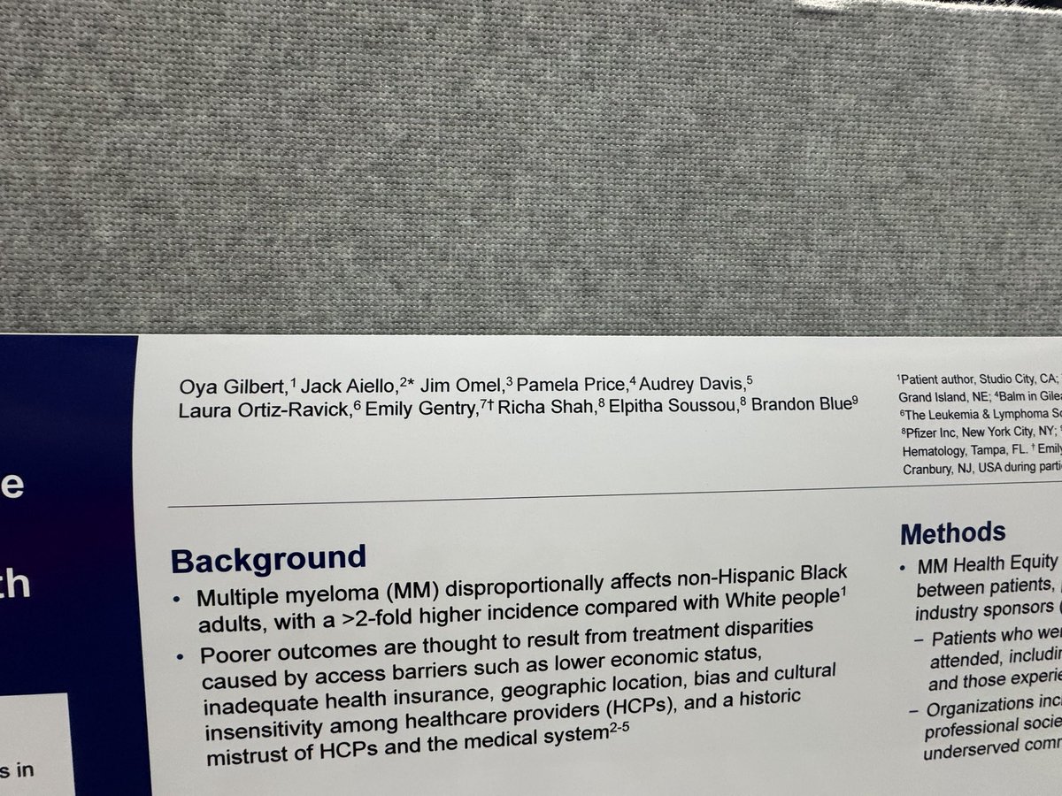 HHHHFoundation's tweet image. Here is that Big Announcement 

Very, very proud and honored to be a part of this abstract poster  “A Patient Perspective on Actionable Steps to Addressing Disparities in Healthcare Among US Patients With Multiple Myeloma “

Special shout out to @JackMAiello who was one of the…