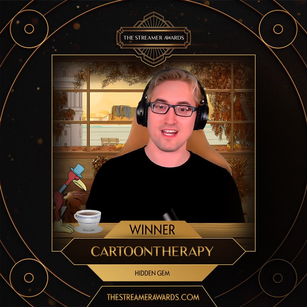 StreamerAwards's tweet image. DRUM ROLL PLEASE 🥁

Announcing your winner for Hidden Gem… Congratulations @toon_therapy!

A streamer where you never really know what’s going to happen next! Shout out to Dr. Smartisman, Bobby Blueberry, and the rest of the Cartoon Therapy crew!

twitch.tv/qtcinderella