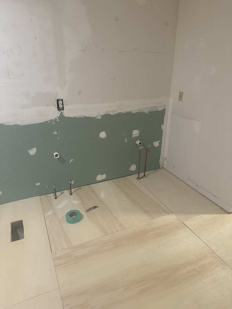 JamieWunderle's tweet photo. Bathroom progress!!! Finally seeing my vision.   Still have a lot of small touches, finishing the shower, baseboards and a few sections of wallpaper. https://t.co/XJ4WeuUnLv