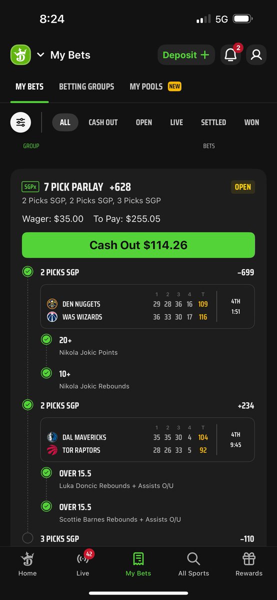 timothypflug's tweet photo. 6 of 7 legs have hit. @Ci_World is Tatum gonna get 18 points or cash out lol https://t.co/CN2aImSN96