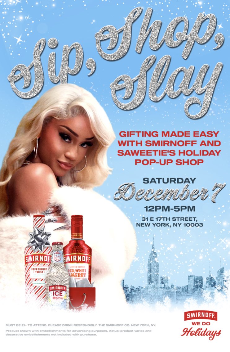 bpsluxurygift's tweet photo. Wrapping with the ICY girl @Saweetie was the highlight of the day! Thank you @SmirnoffUS for a fabulous Sip, Shop, Slay today at the pop-up! ✨💎✨🎀 https://t.co/qHrxHRWhRz