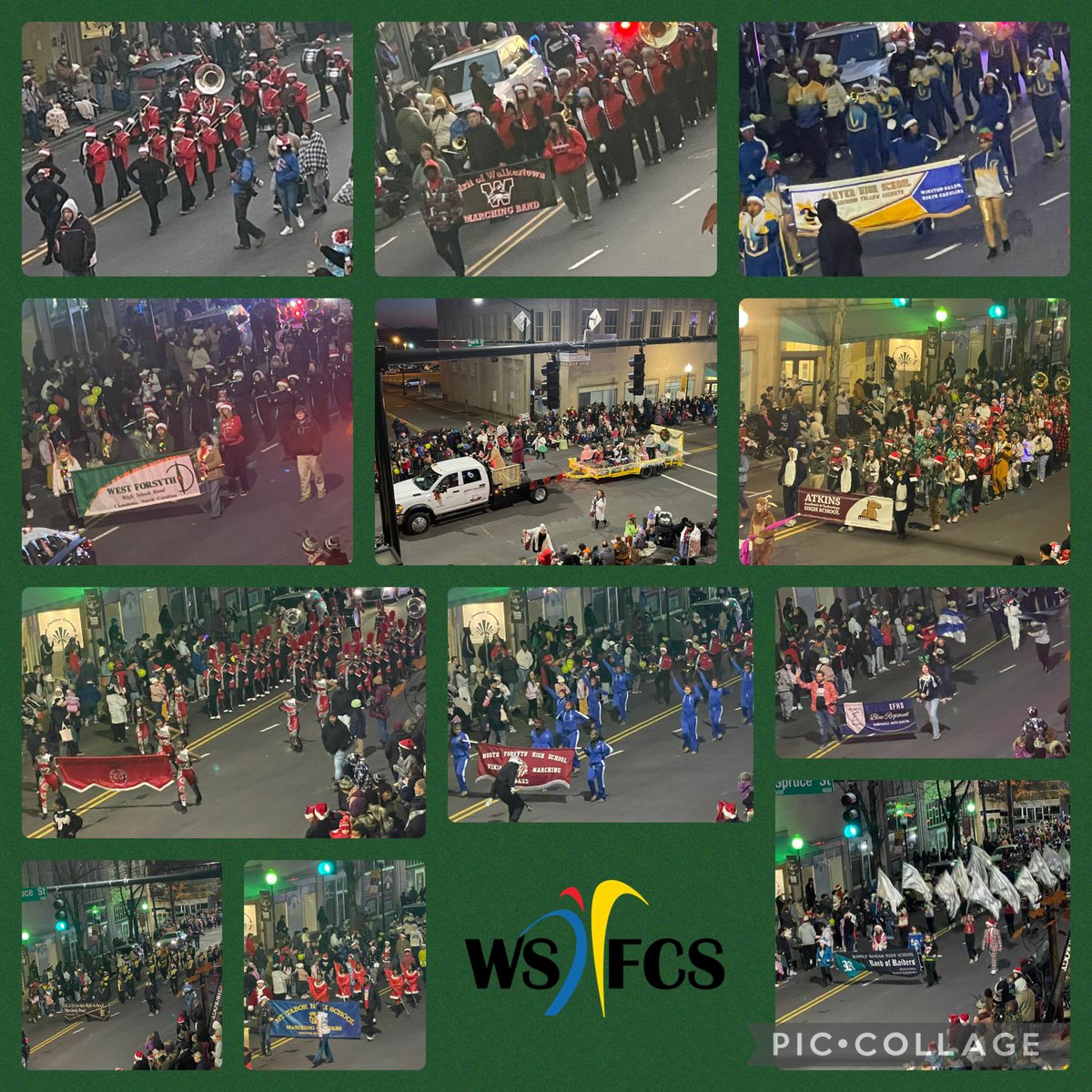 Great representation from all our high schools and administration in WS Parade 🎄🎅🏼☃️ #wsfcs #marchingbands #holidaymusic 🎺🥁