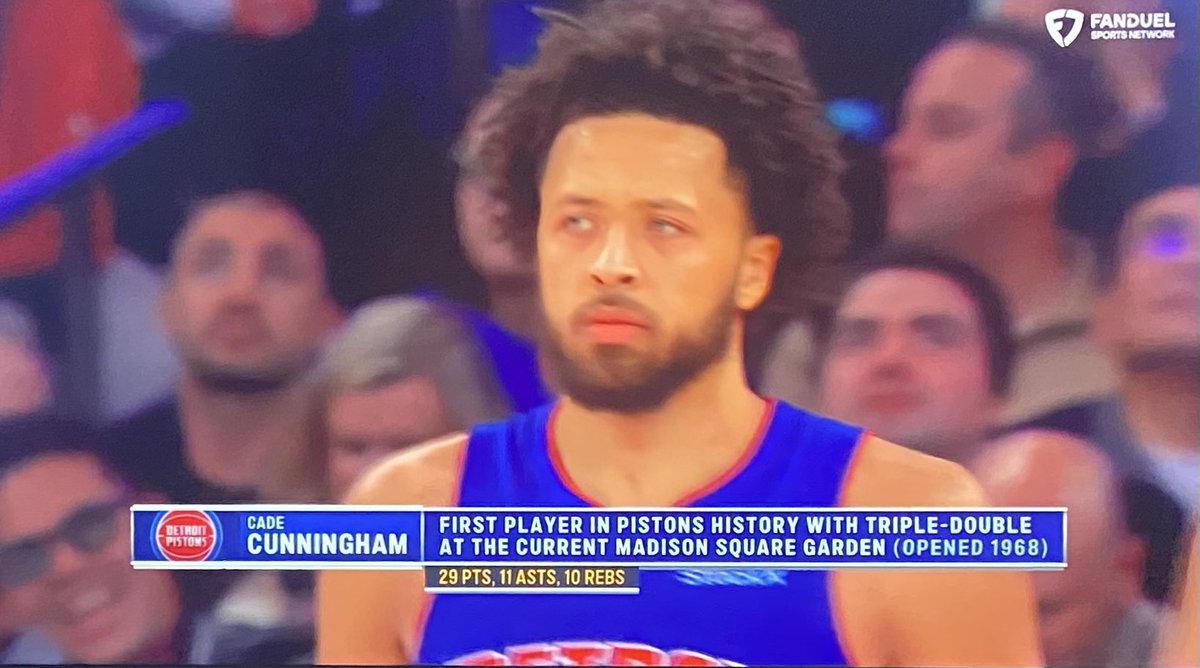 Pistons__Talk's tweet photo. Cade Cunningham is the first Detroit Pistons player In history to record a triple double at Madison Square Garden https://t.co/r2pE75QILJ