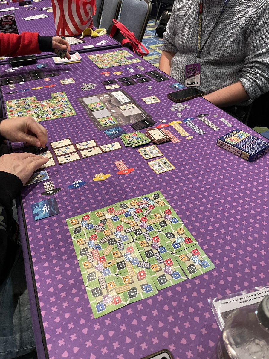 PAX attendees playing The Rail on the Hill by <a href="/okazu_900jaku/">OKAZU@OKAZU brand</a> in the First Look area. Fun tile placement and network building game.