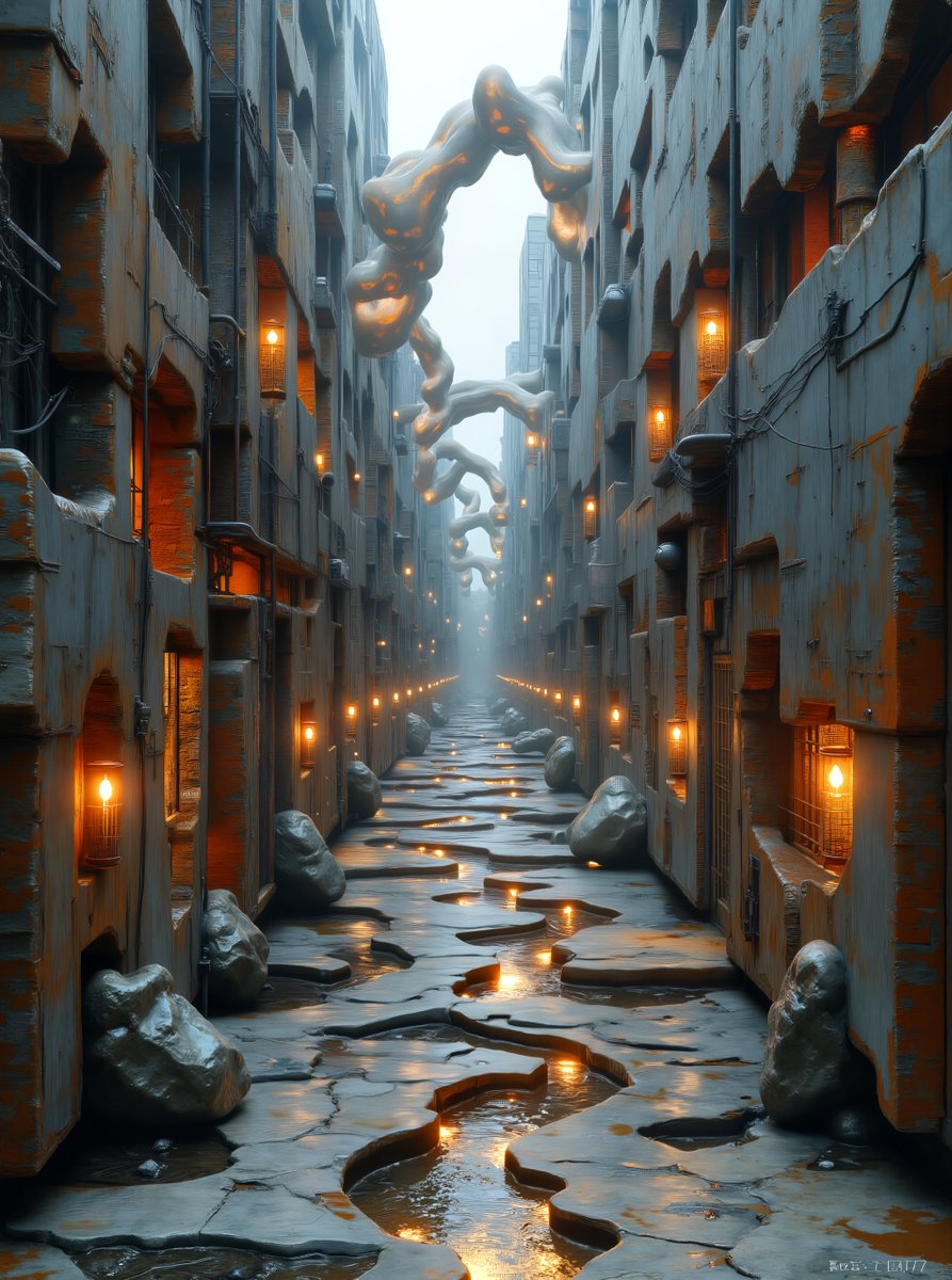 Colossal sculptures of rusted metal &amp; concrete stand as haunting reminders of vanished industries, their empty spaces echoing forgotten histories. #Cybergenix #AIart #UrbanArt #ContemporarySculpture #digitalart #AIartists #aiartcommunity #aiartdaily #NFT #nftartist #NFTCommunitys