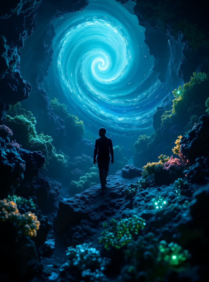 Dive into a mesmerizing vortex of ocean blues &amp; greens where bioluminescent coral pulses with ethereal light. ��✨ Hear the symphony of marine life amplified by Oceanic Echoes, an immersive sound installation exploring climate change &amp; our connection to coral reefs. #Cybergenix