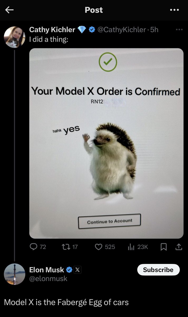 hahayes's tweet photo. We are sooooo back!!! 🥳

First we get our X back, now the man acknowledges our beloved hedgie!  #winning 🦔🦔🚀🚀 Haha Yes! https://t.co/0dFBaA85Di