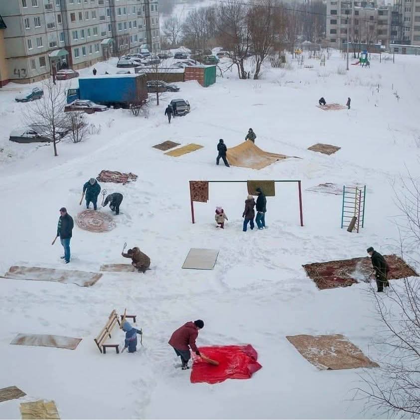 Помните времена, когда так чистили ковры?