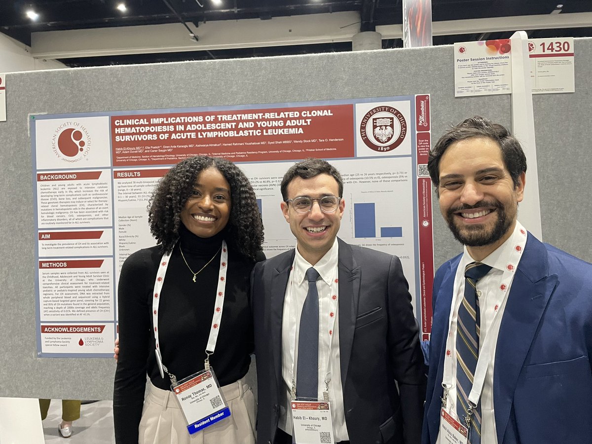 UChicagoCancerCenter (@uccancercenter) on Twitter photo At #ASH24, Habib El-Khoury presents cool poster looking at the clonal hematopoiesis landscape in younger ALL survivors to predict the future cytotoxic treatment related health complications.
<a href="/CanerSaygin/">Caner Saygin, MD</a> <a href="/HabibElKhoury/">Habib El-Khoury, MD</a> <a href="/UChicagoHemOnc/">University of Chicago Hematology/Oncology</a> <a href="/UChicagoLeuk/">UChicago Leukemia Program</a> At #ASH24, Habib El-Khoury presents cool poster looking at the clonal hematopoiesis landscape in younger ALL survivors to predict the future cytotoxic treatment related health complications.
<a href="/CanerSaygin/">Caner Saygin, MD</a> <a href="/HabibElKhoury/">Habib El-Khoury, MD</a> <a href="/UChicagoHemOnc/">University of Chicago Hematology/Oncology</a> <a href="/UChicagoLeuk/">UChicago Leukemia Program</a>