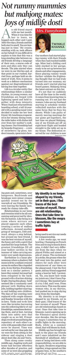 Asmi (@asmi39884917) on Twitter photo It's not about midlife crisis - about midlife dosti ....
" The greatest friendships fill all your hollow cavities in the manner of tides carrying seawater over sandy depressions....."
<a href="/mrsfunnybones/">Twinkle Khanna</a>
epaper.indiatimes.com/article-share?… It's not about midlife crisis - about midlife dosti ....
" The greatest friendships fill all your hollow cavities in the manner of tides carrying seawater over sandy depressions....."
<a href="/mrsfunnybones/">Twinkle Khanna</a>
epaper.indiatimes.com/article-share?…