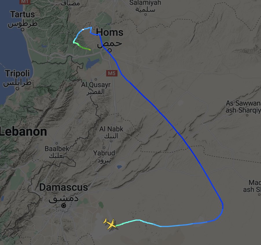 <a href="/TrueSlazac/">Slazac 🇪🇺 🇺🇦 🇹🇼 🌐</a> Can't track it anymore. Maybe they landed in some remote dirt airstrip so Assad can board a truck and drive to the coast, where he'll then hop on a boat to Russia.