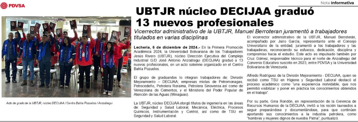 manuel13666's tweet photo. Acto de Grado de trabajadores y trabajadoras estudiantes del estado Anzoategui @UBTJR_NACIONAL @MPPEUVEN @despachomppeu https://t.co/yKdQ5Mi5x0