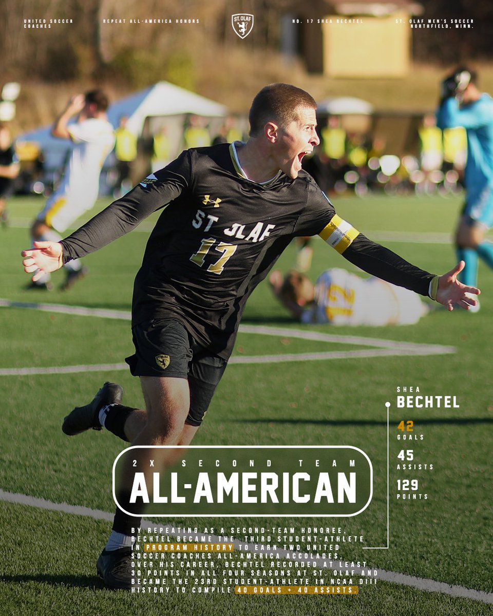 St. Olaf Athletics (@stolafathletics) on Twitter photo 𝐒𝐡𝐞𝐚 𝐁𝐞𝐜𝐡𝐭𝐞𝐥 𝐝𝐨𝐢𝐧𝐠 𝐒𝐡𝐞𝐚 𝐁𝐞𝐜𝐡𝐭𝐞𝐥 𝐭𝐡𝐢𝐧𝐠𝐬.
The senior repeated as a <a href="/UnitedCoaches/">United Soccer Coaches</a> Second Team All-American to become <a href="/StOlafMSOC/">St. Olaf Men’s Soccer</a>’s third multiple-time All-American!
RELEASE: athletics.stolaf.edu/news/2024/12/6…
#UmYahYah | #OlePride | #d3soc 𝐒𝐡𝐞𝐚 𝐁𝐞𝐜𝐡𝐭𝐞𝐥 𝐝𝐨𝐢𝐧𝐠 𝐒𝐡𝐞𝐚 𝐁𝐞𝐜𝐡𝐭𝐞𝐥 𝐭𝐡𝐢𝐧𝐠𝐬.
The senior repeated as a <a href="/UnitedCoaches/">United Soccer Coaches</a> Second Team All-American to become <a href="/StOlafMSOC/">St. Olaf Men’s Soccer</a>’s third multiple-time All-American!
RELEASE: athletics.stolaf.edu/news/2024/12/6…
#UmYahYah | #OlePride | #d3soc