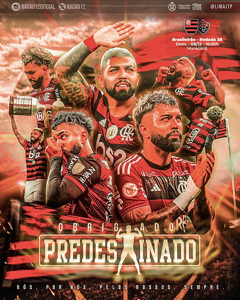 HOJE TEM @FLAMENGO!

Enfrentaremos o Vitória pela última rodada do Campeonato Brasileiro.  
A bola rola às 16h, no Maracanã.  
Estaremos, por nós, pelos nossos, sempre.  
Agradeceremos tudo que Gabriel fez por nós, conosco. Pra sempre.

Essa loucura que eu sinto por ti  
Nunca se