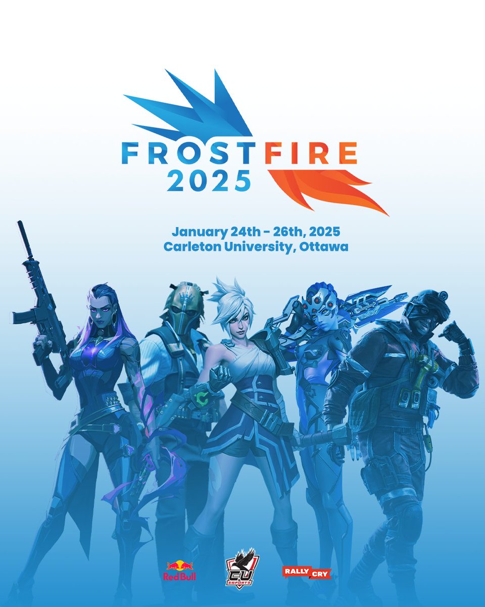 Frostfire 2025 is here! Over three packed days, we’re bringing together students, competitive gamers, and fans for an unforgettable esports experience.

📅Dates: January 24th - 26th, 2025 
📍Location: Carleton University, Ottawa

REGISTER HERE: start.gg/frostfire2025