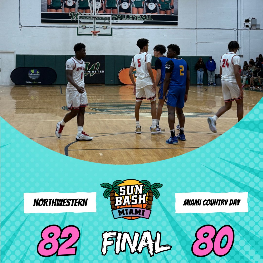 thehoopvibe's tweet photo. Game 9: @sunbashtourney Miami

Final Score:

Northwestern 82
Miami Country Day 80

📊 Leaders

@MNW_Bulls1955
Zack Dawson 26
Jamiro Smith 17
Giovanny Desire 15
Dwight Carter 11

@MCDSBasketball
Miguel Orbe 25
Chiam Galbut 13
Aiden Reid 12 
Fernardo Romero 12 https://t.co/wlChuS9kxG