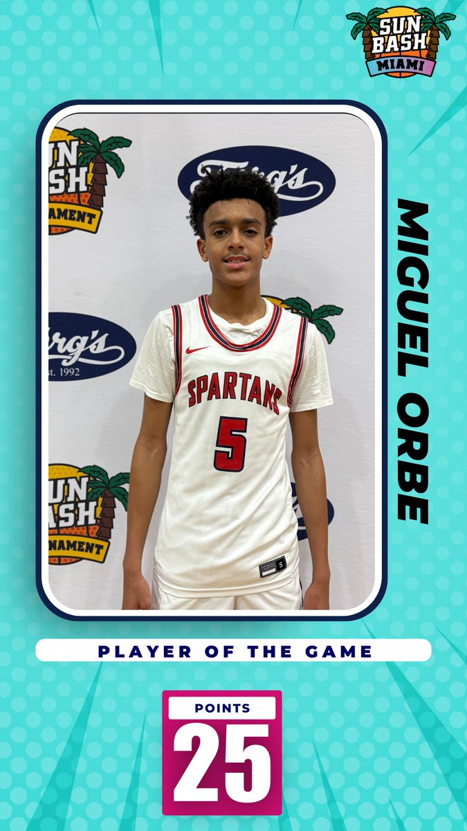 Game 9: <a href="/sunbashtourney/">Sun Bash</a> Miami

Players of The Game

Left: 2027 Northwestern G Zacarus Dawson was cooking with is mid-range pull up. He's a baller &amp; a smooth bucket getter.

Right: 2027 Miami County Day G Miguel Orbe was shooting at a high clip, creating space and driving. Athlete