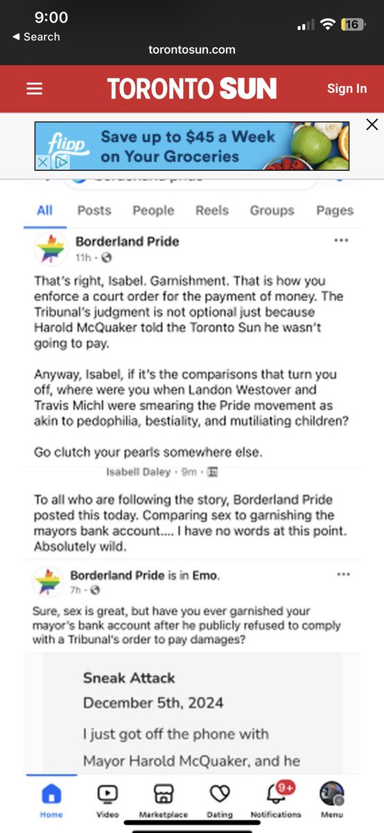 An elderly mayor refused to pay $5,000 off his own money to <a href="/BorderlandPride/">Borderland Pride</a> after the Human Rights Tribunal of Ontario charged the town $15,000 for not flying the progress pride flag. 
Below is Borderland Pride gloating about stealing an old man's money. These people are